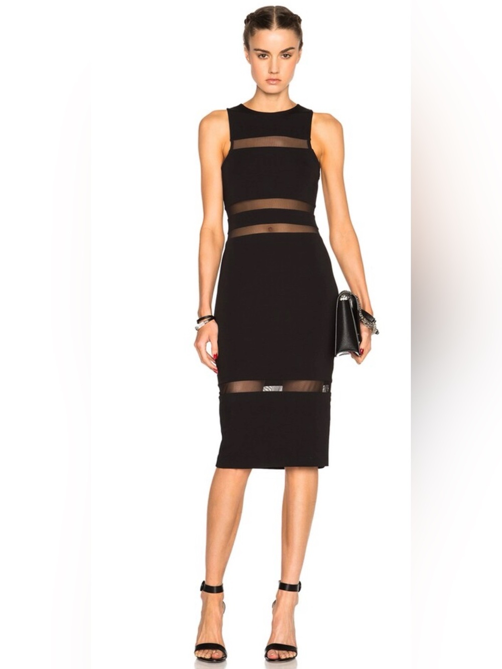 Alexander Wang Mesh Insert Luxe Ponte Midi Dress Black Size S Bodycon Cocktail